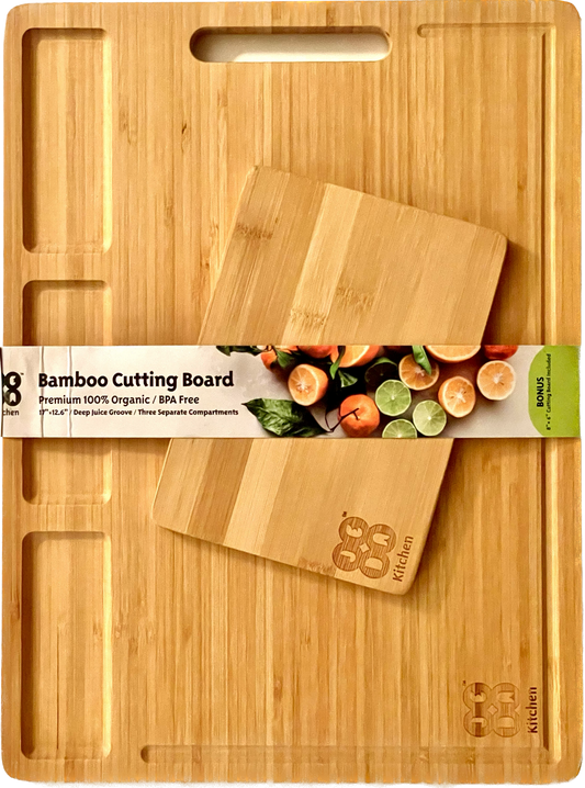 JEDA Kitchen - Extra Large Bamboo Cutting Board, 12.6" x 17" - Premium Charcuterie Board - Drip Channel and Sorting Compartments