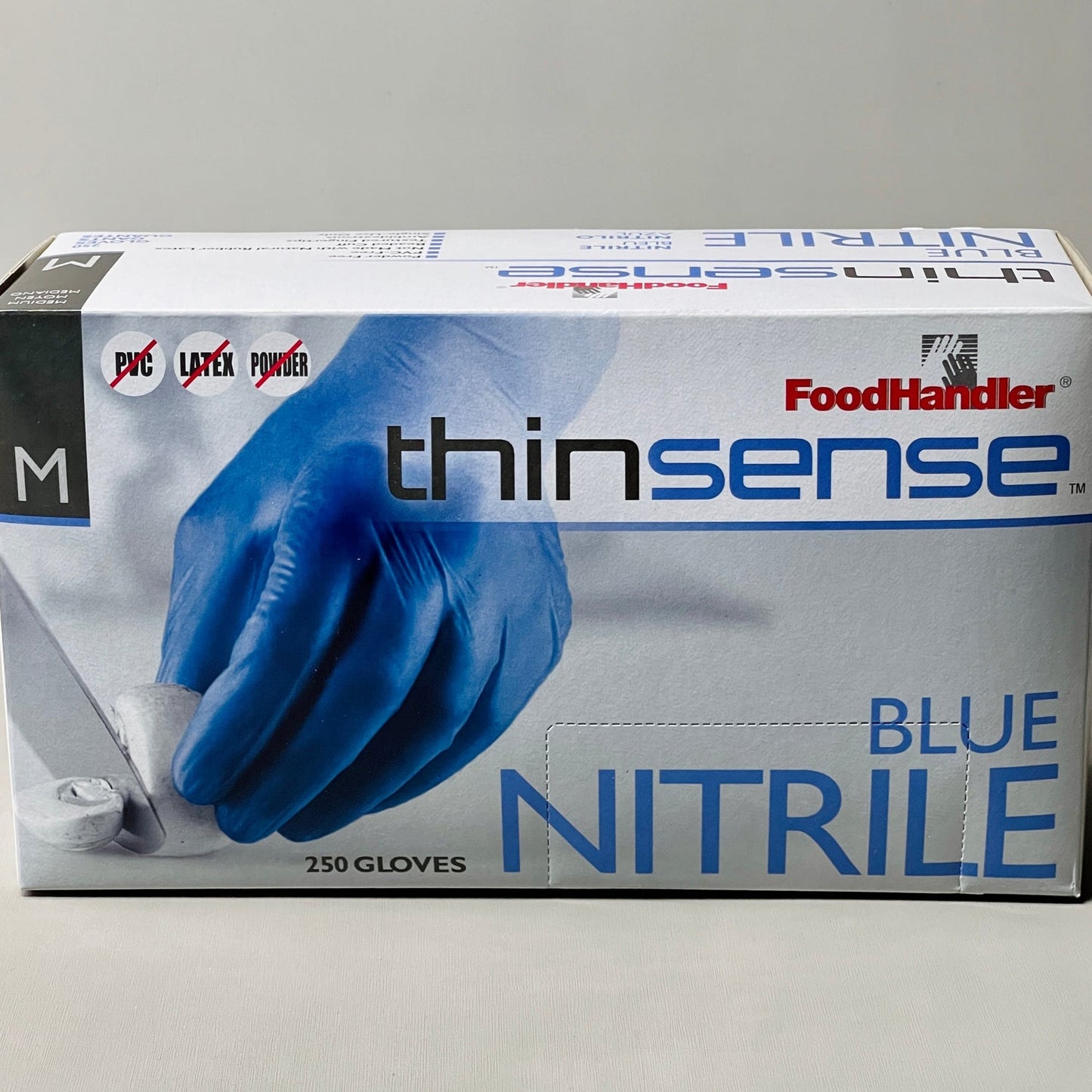 FOOD HANDLER Thinsense Blue Nitrile Gloves Medium  MPN: 103-TS14-BLU  Model: P4500 Quantity: 250/ Box