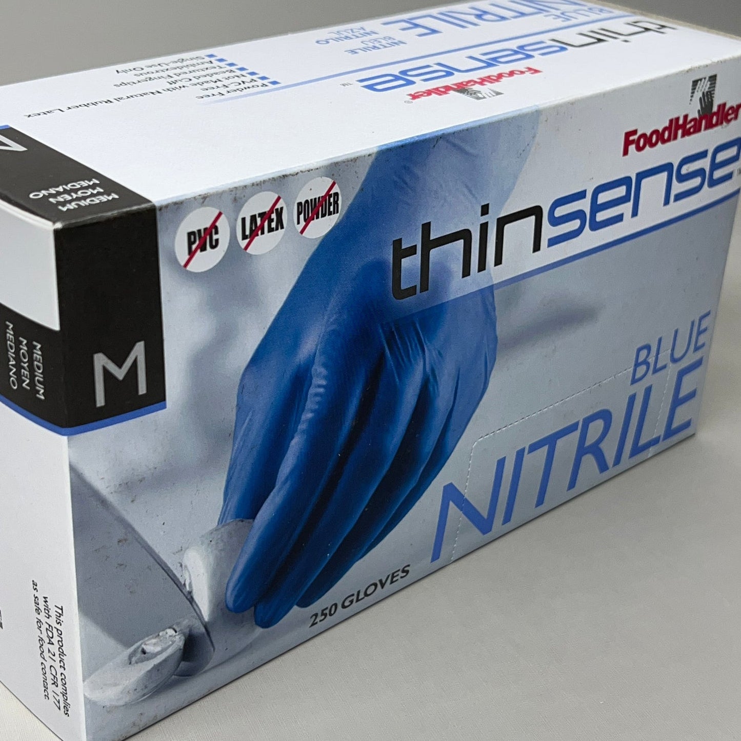 FOOD HANDLER Thinsense Blue Nitrile Gloves Medium  MPN: 103-TS14-BLU  Model: P4500 Quantity: 250/ Box