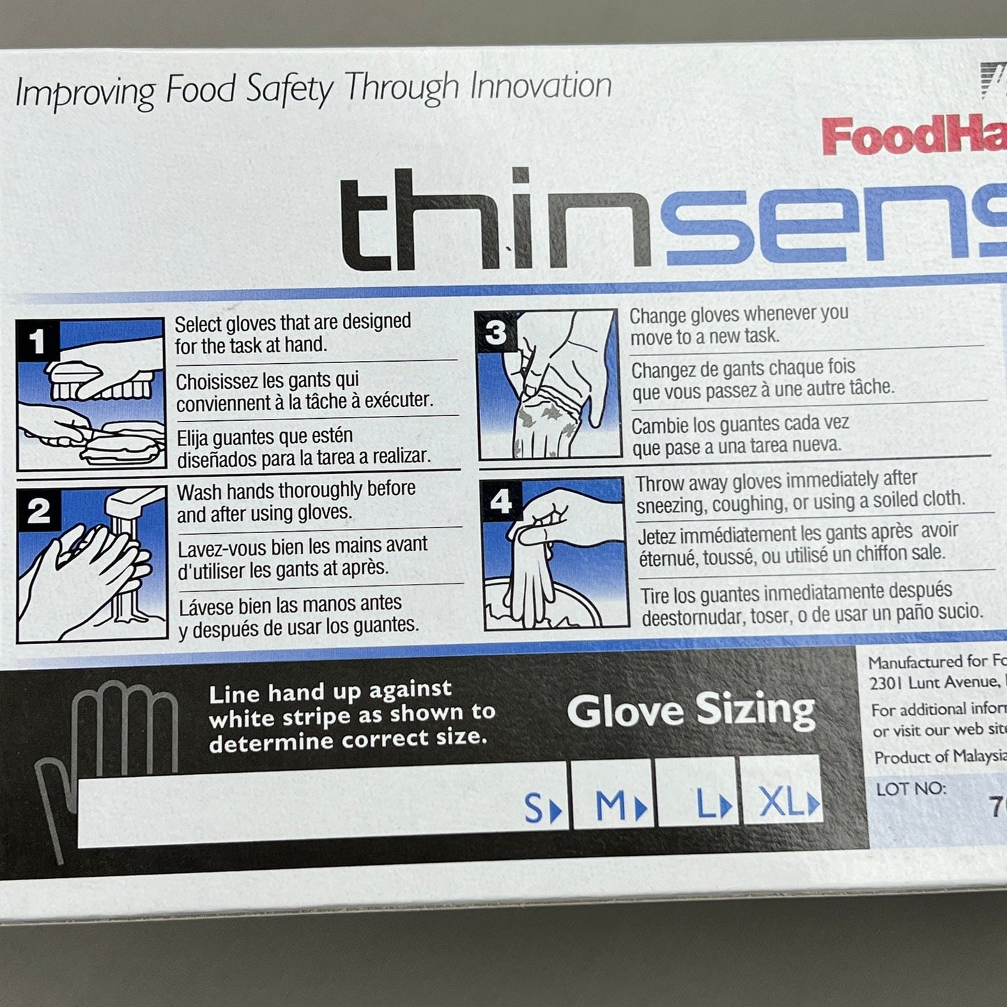 FOOD HANDLER Thinsense Blue Nitrile Gloves Medium  MPN: 103-TS14-BLU  Model: P4500 Quantity: 250/ Box