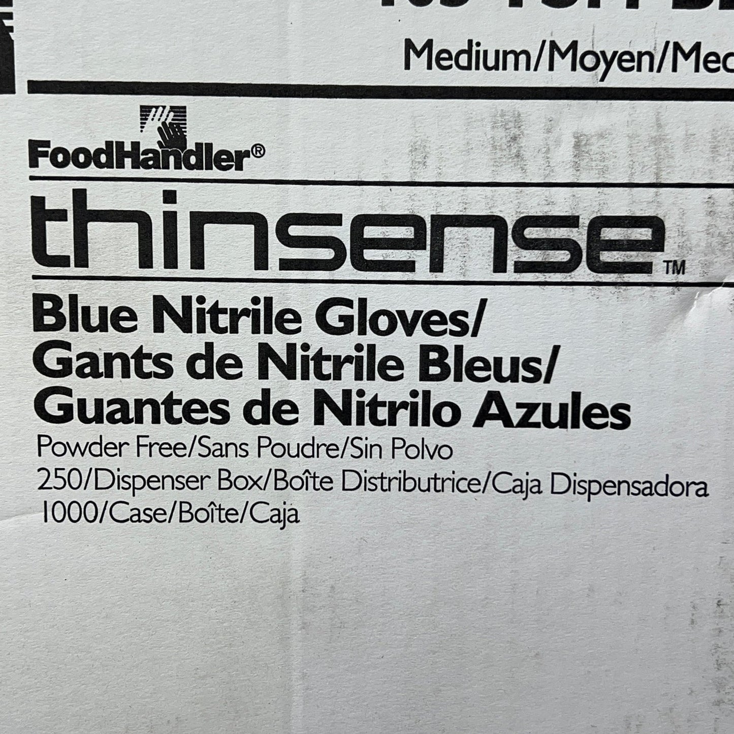 FOOD HANDLER Thinsense Blue Nitrile Gloves Medium  MPN: 103-TS14-BLU  Model: P4500 Quantity: 250/ Box