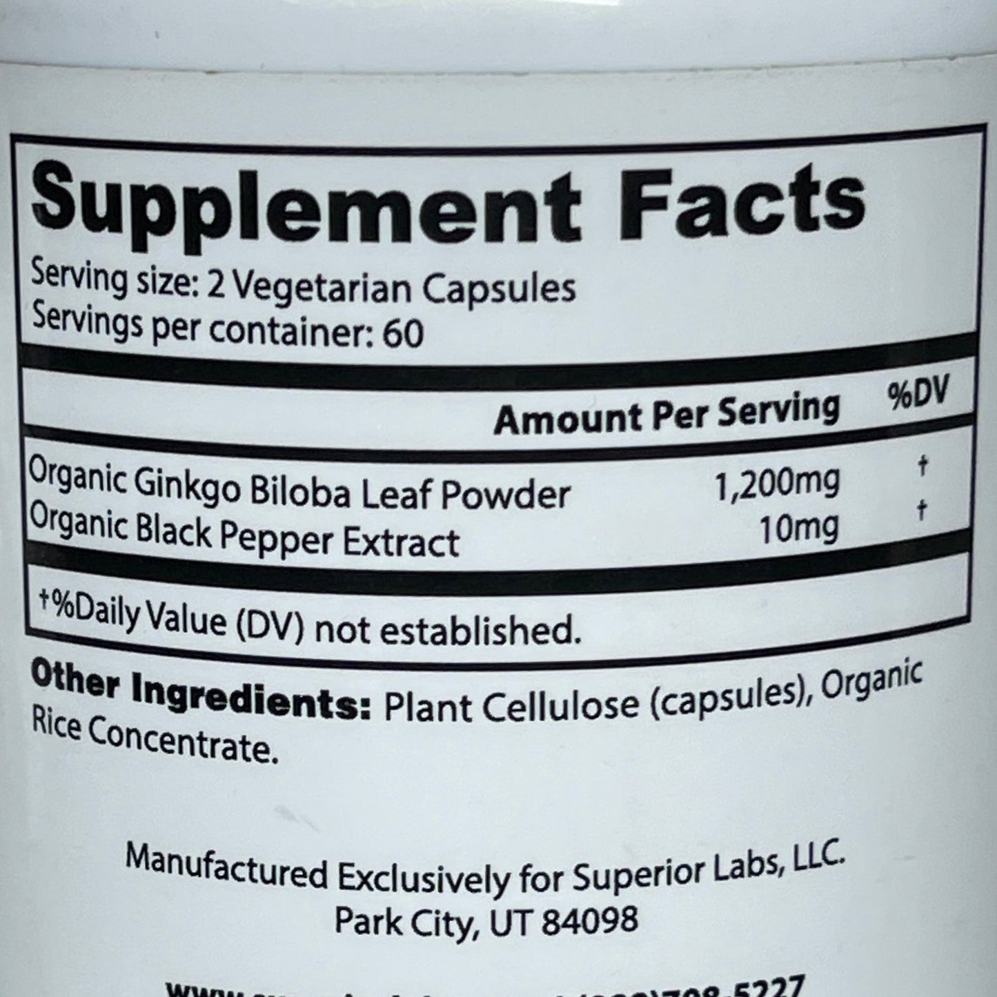 SUPERIOR LABS Organic Ginkgo Biloba 1200mg 120 Capsules OUTDATED 04/23