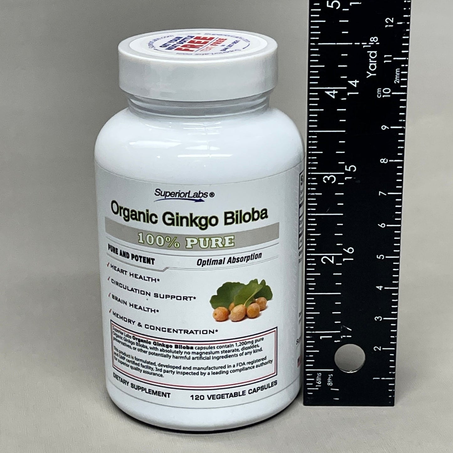 SUPERIOR LABS Organic Ginkgo Biloba 1200mg 120 Capsules OUTDATED 04/23