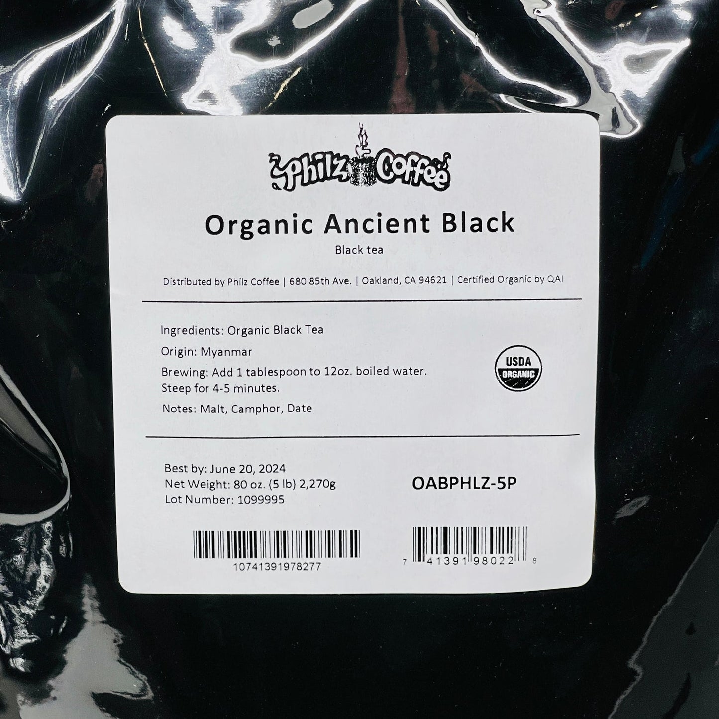 PHILZ COFFEE Organic Ancient Black - Black Tea Loose Leaf 5 Lb., Shelf Stable Best By: 6/24 (as-is)