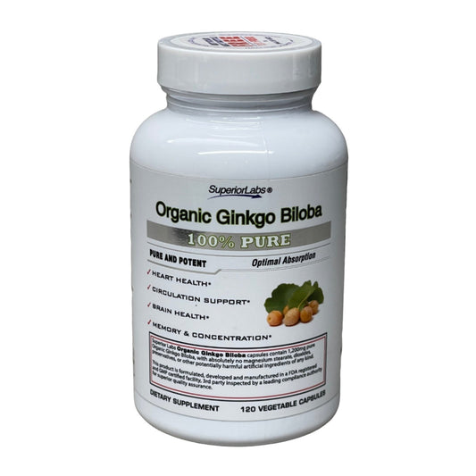 SUPERIOR LABS Organic Ginkgo Biloba 1200mg 120 Capsules OUTDATED 04/23