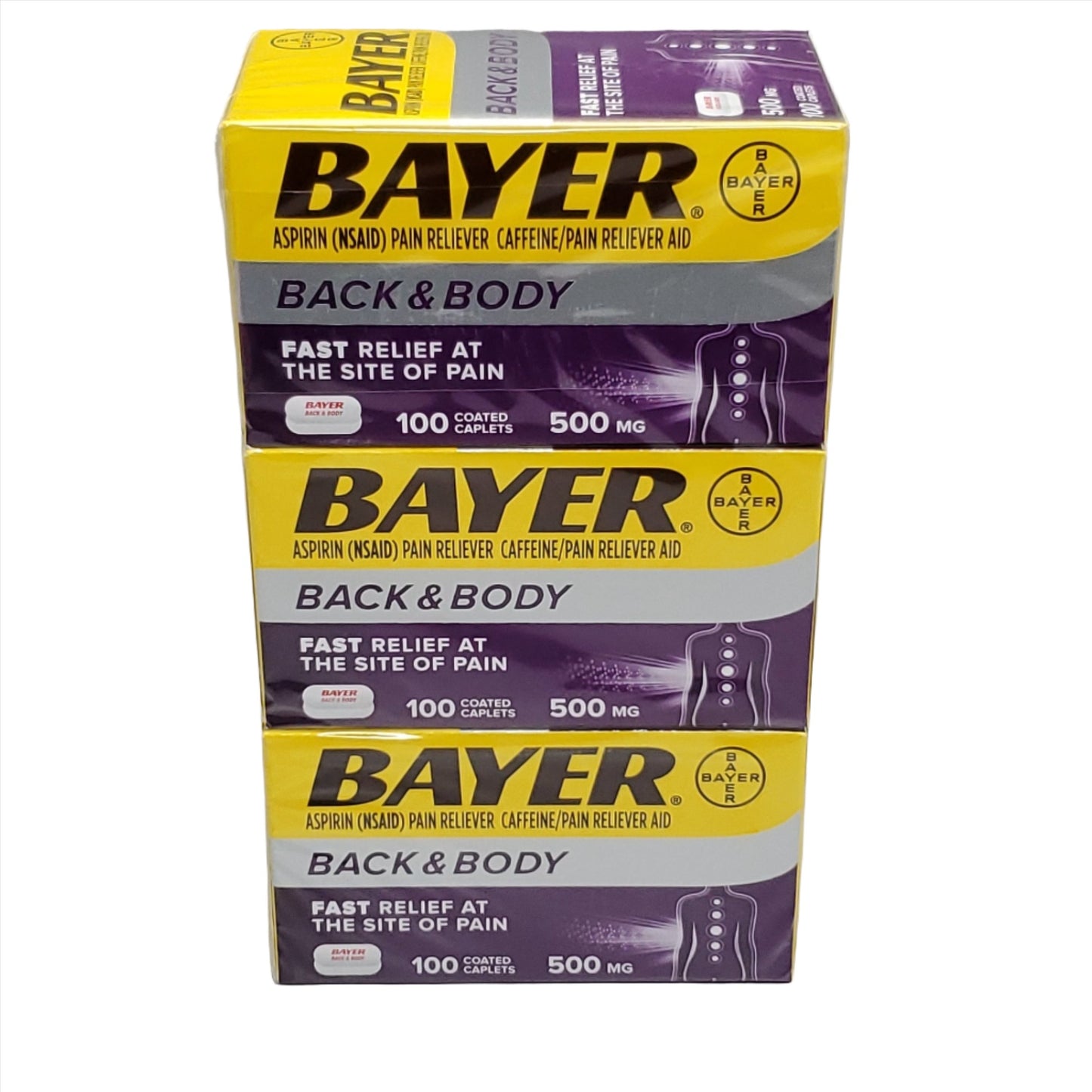 BAYER Aspirin Back & Body Pain Reliever 500 mg, 100 ct. Coated Caplets  Best By: 03/25