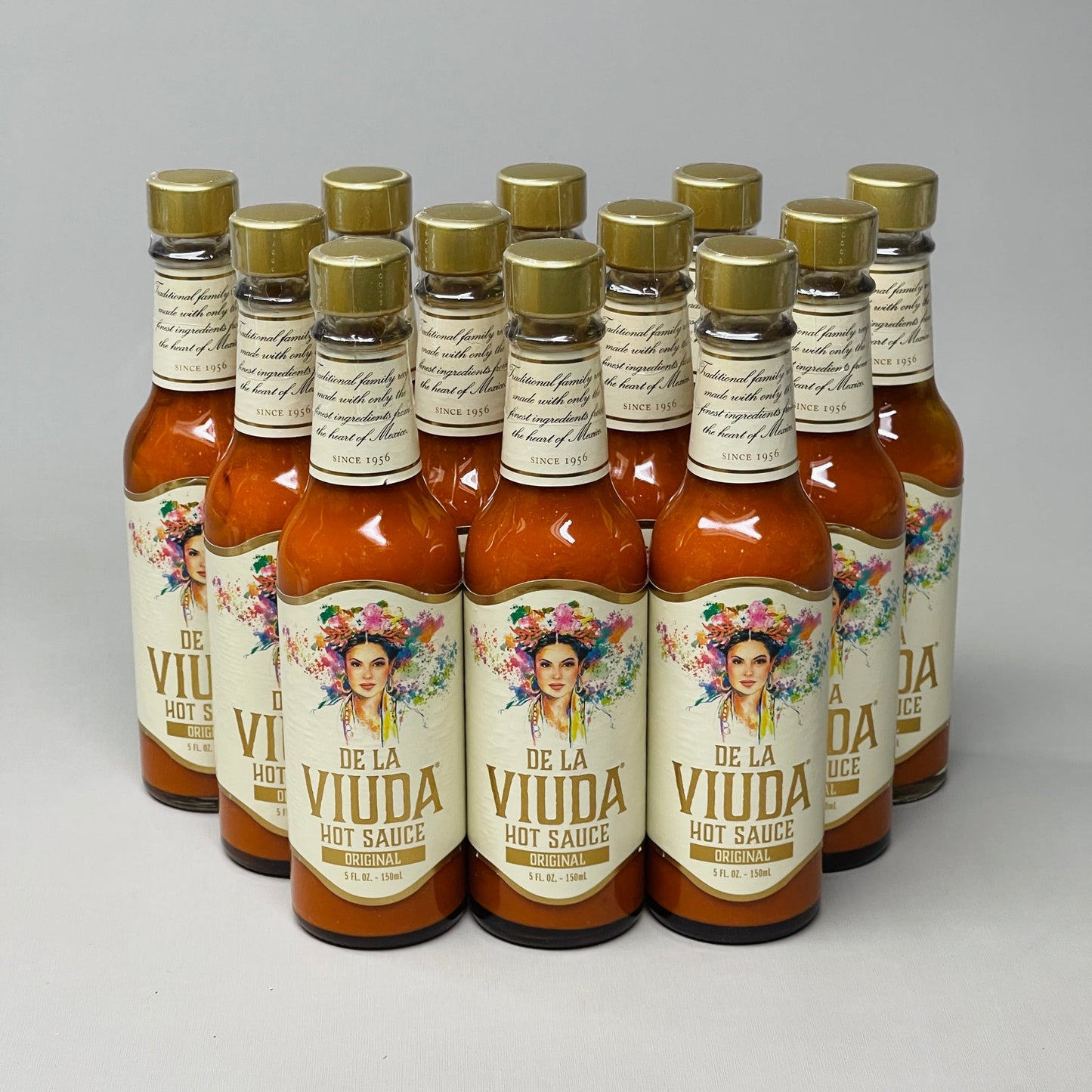 DE LA VIUDA Original Hot Sauce w/ Arbol Chili Peppers 5 fl oz 12 ct. Best By: 03/23