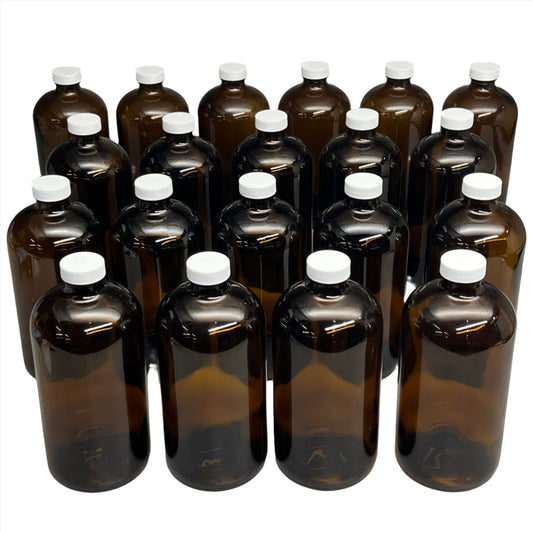 VWR TraceClean 1000mL 32 oz. Glass Boston Round Bottles 20 ct. Amber #89093-910