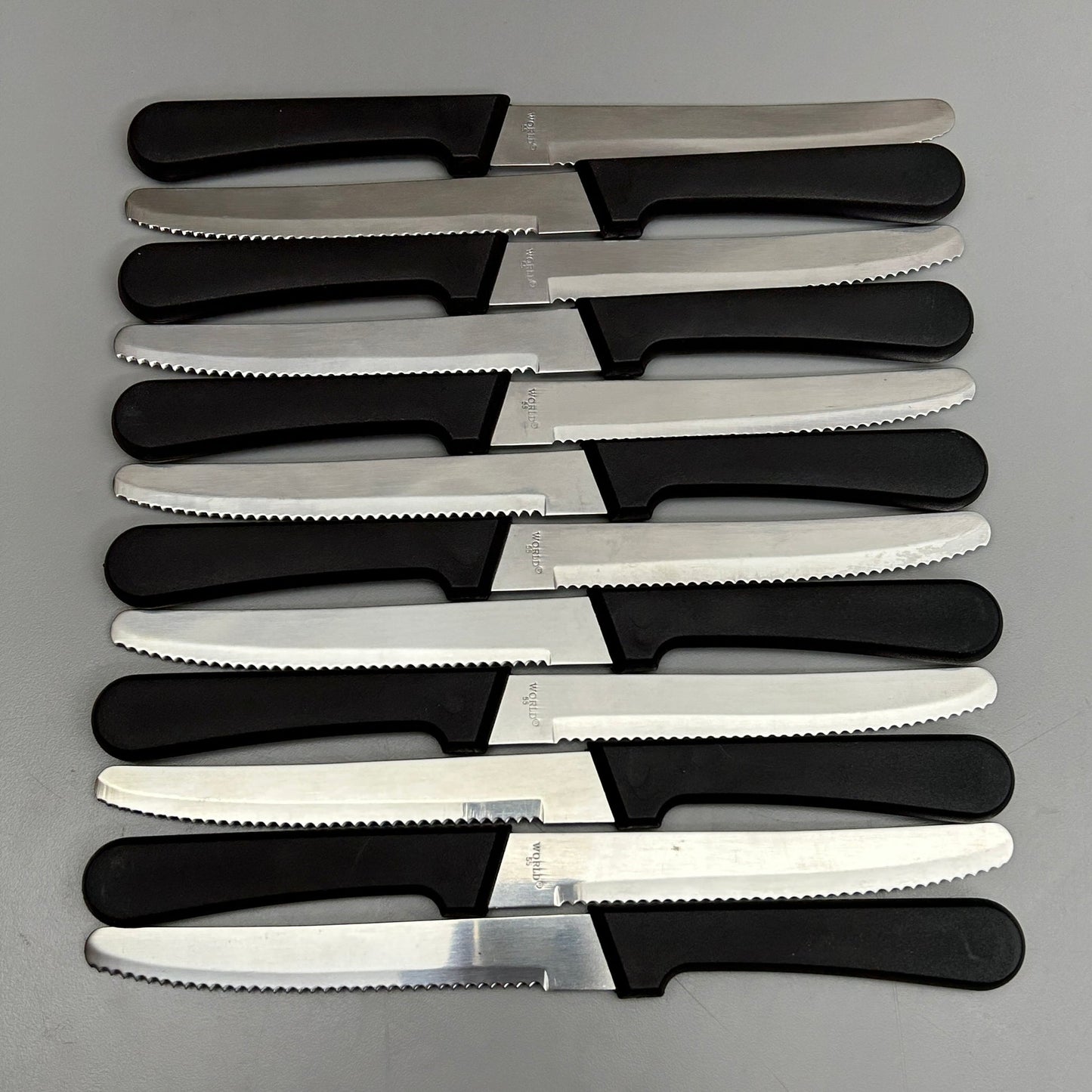 WORLD TABLEWARE - Steakhouse Steak Knives 12 Pcs. Round Tip Plastic Handle Size: 8-3/4" Black