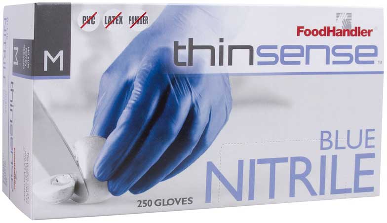 FOOD HANDLER Thinsense Blue Nitrile Gloves Medium  MPN: 103-TS14-BLU  Model: P4500 Quantity: 250/ Box